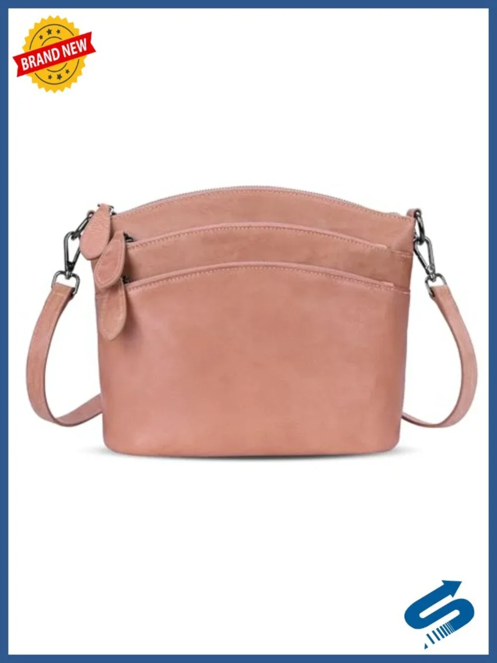 Genuine Leather Crossbody Bag with Multi-Pockets Vintage Satchel